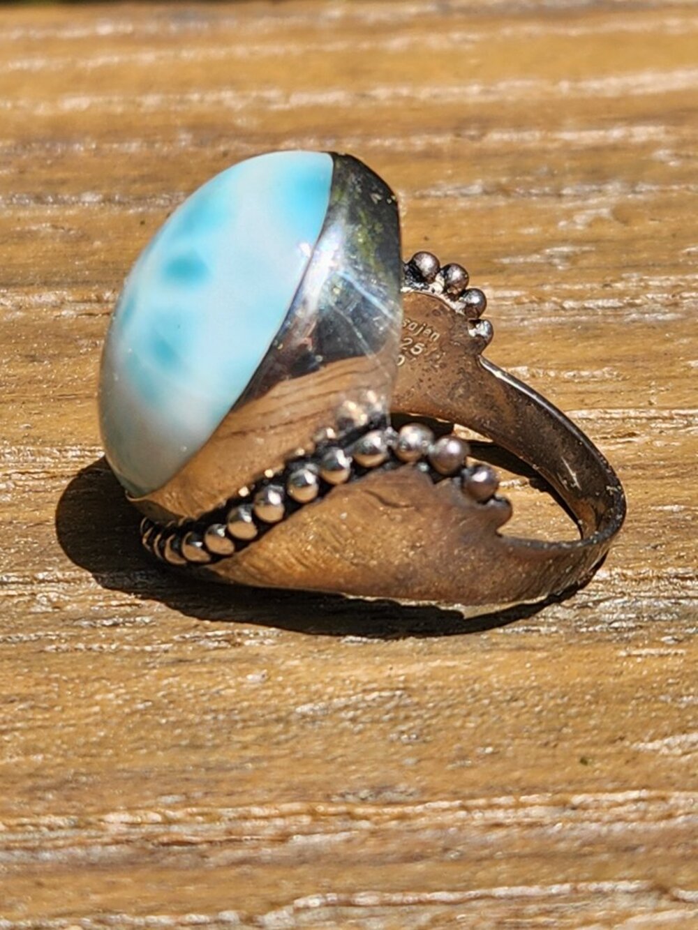 Sajen 925 Sterling Silver Blue White Larimar Ring Size 8 - Picture 9 of 16